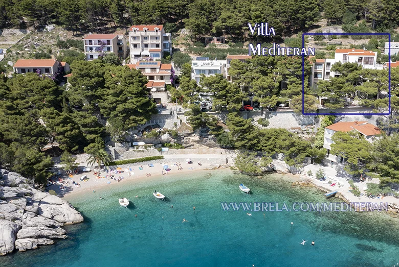 Villa Mediteran, Brela, detail - aerial view of beach Brela Šćit