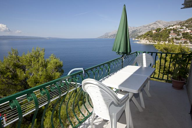 beautiful view on adriatic sea, islands Bra� and Hvar, mountain Biokovo, balcony in Brela
